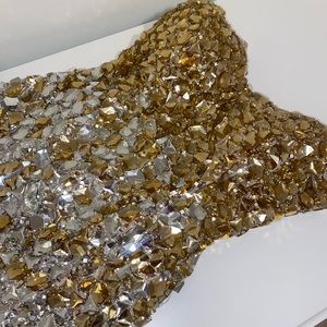 Jovani Mini Dress, Hand Sewn with Gold & Silver Crystals